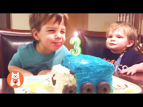 Bebé y Hermanos Pelean Por Soplar una Vela - Cumpleaños Falla Divertido