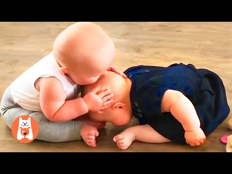 Momentos Divertidos y Lindos bebé y hermanos se besan || Funny Twins Baby Videos